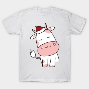 Cow Reindeer Hat Santa Christmas Lights T-Shirt